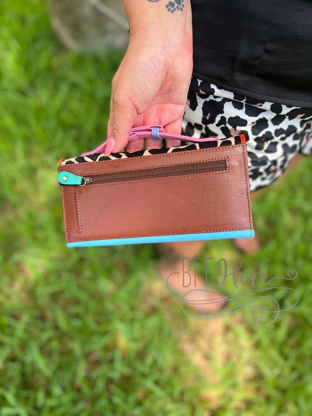 Cassia Leather and Hair on Hide Handle Wallet Clutch - BFF Here
