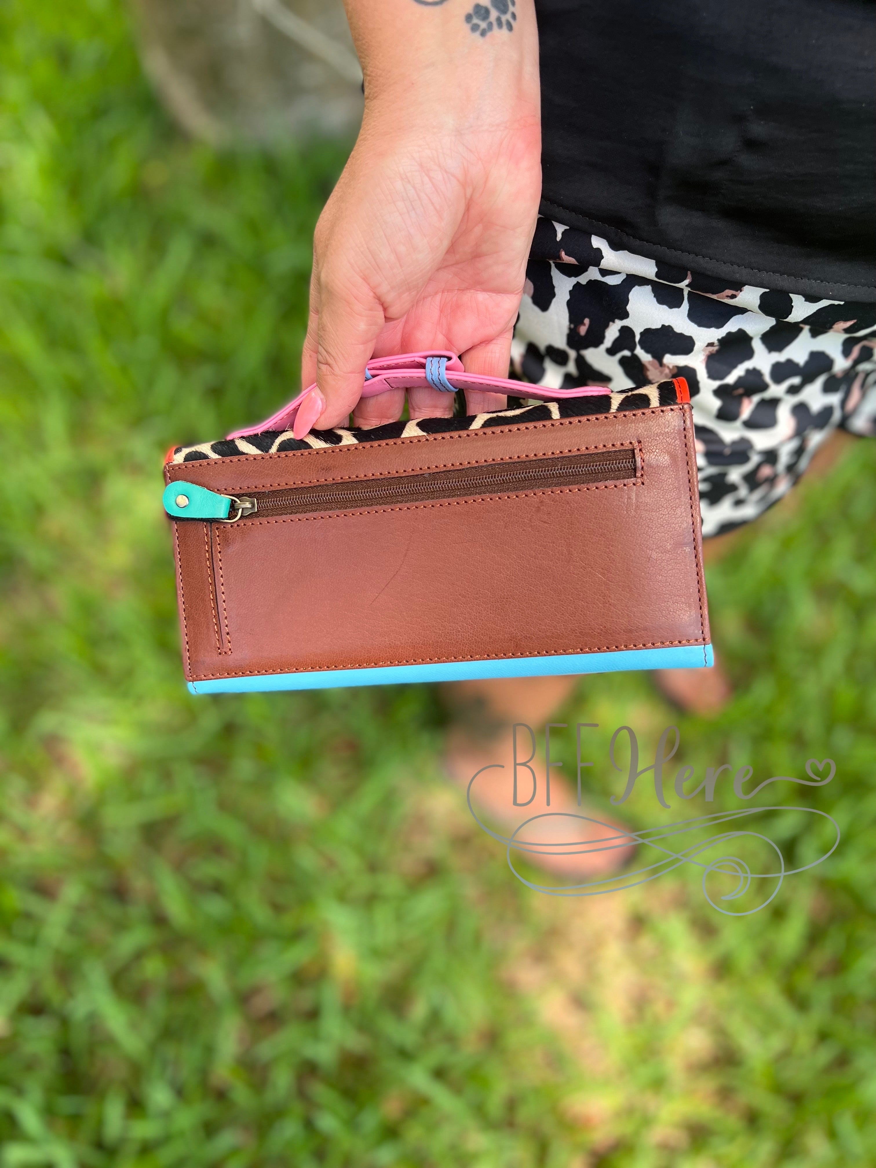Cassia Leather and Hair on Hide Handle Wallet Clutch - BFF Here