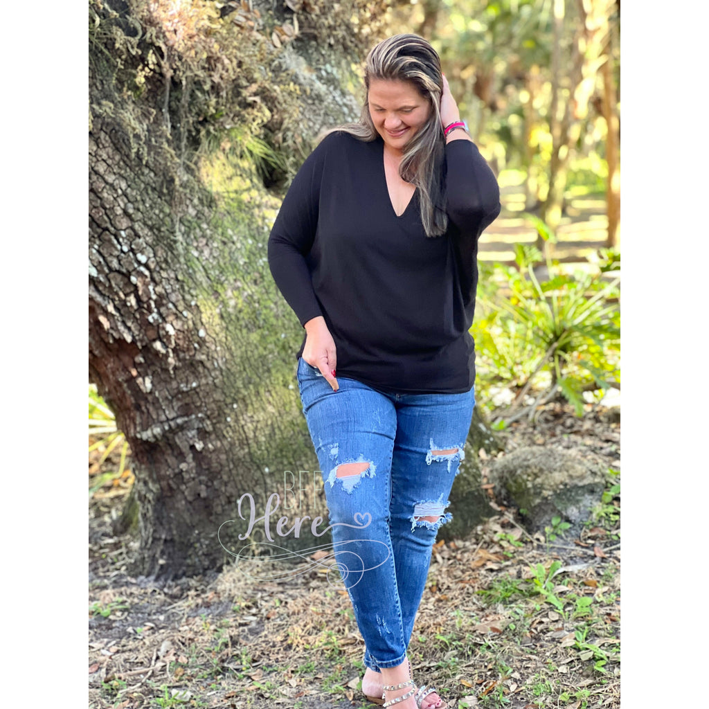 Melanie Dolman Top -- Black - BFF Here