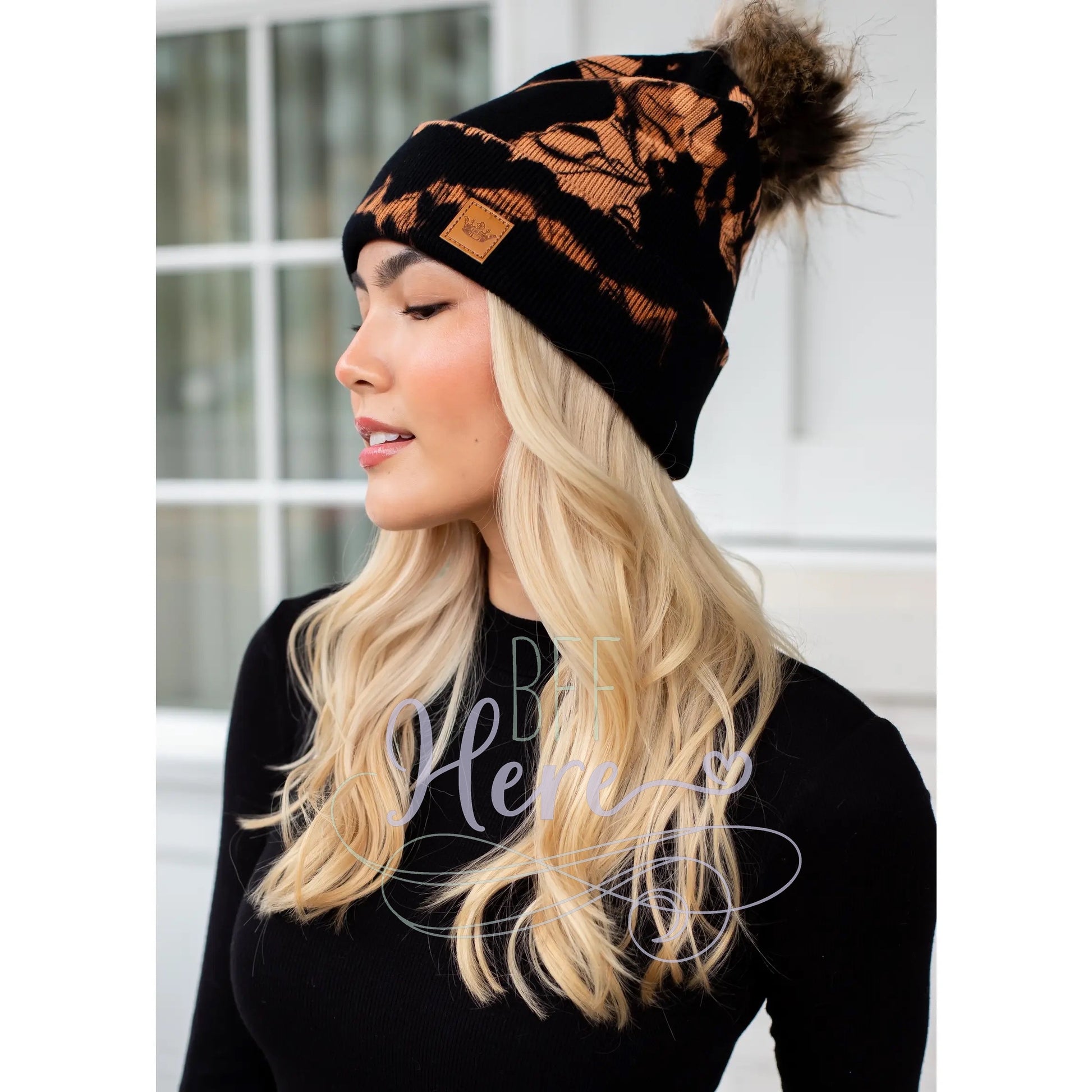 Black & Tan Tie Dye Pom Hat - BFF Here