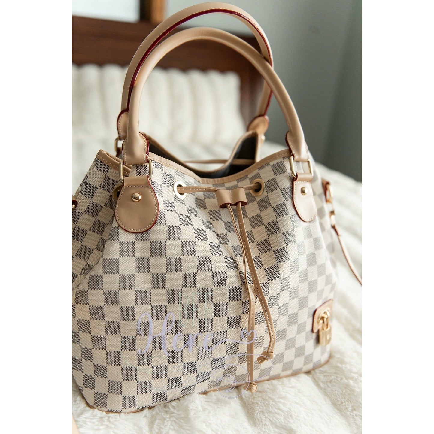 Saddie Lyn Checkered Drawstring Bucket Bag - BFF Here