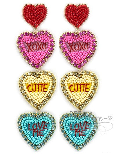 3 Hearts Words Seed Bead Earrings - BFF Here