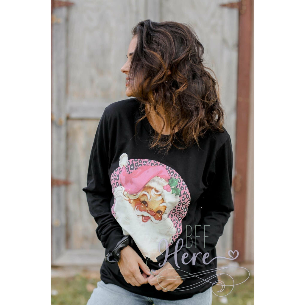 Pink Leopard Santa Long Sleeve T-Shirt - BFF Here