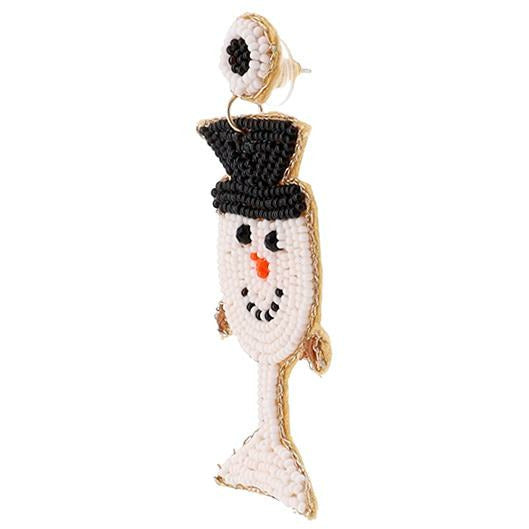 Snowman Wine Seed Bead Earrings - BFF Here