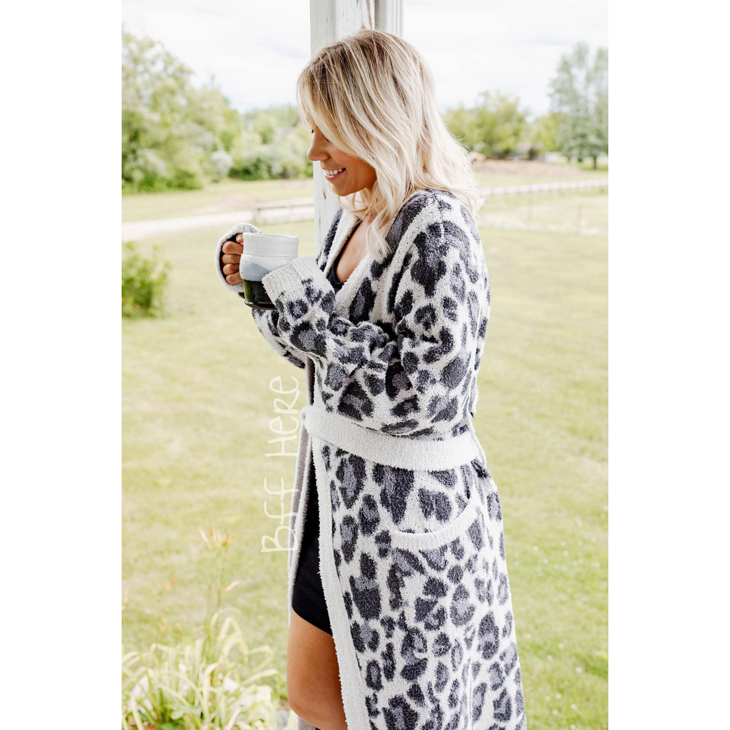 Luxe Jacquard Robe - Grey Leopard - BFF Here