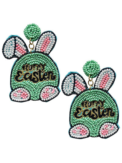 Happy Easter Bunny Seed Bead Earrings - BFF Here