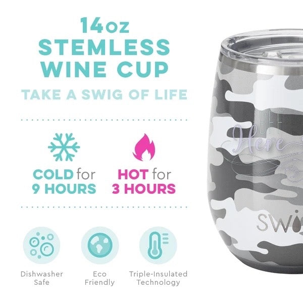 Incognito Camo Stemless Wine Cup (14oz) by Swig Life - BFF Here