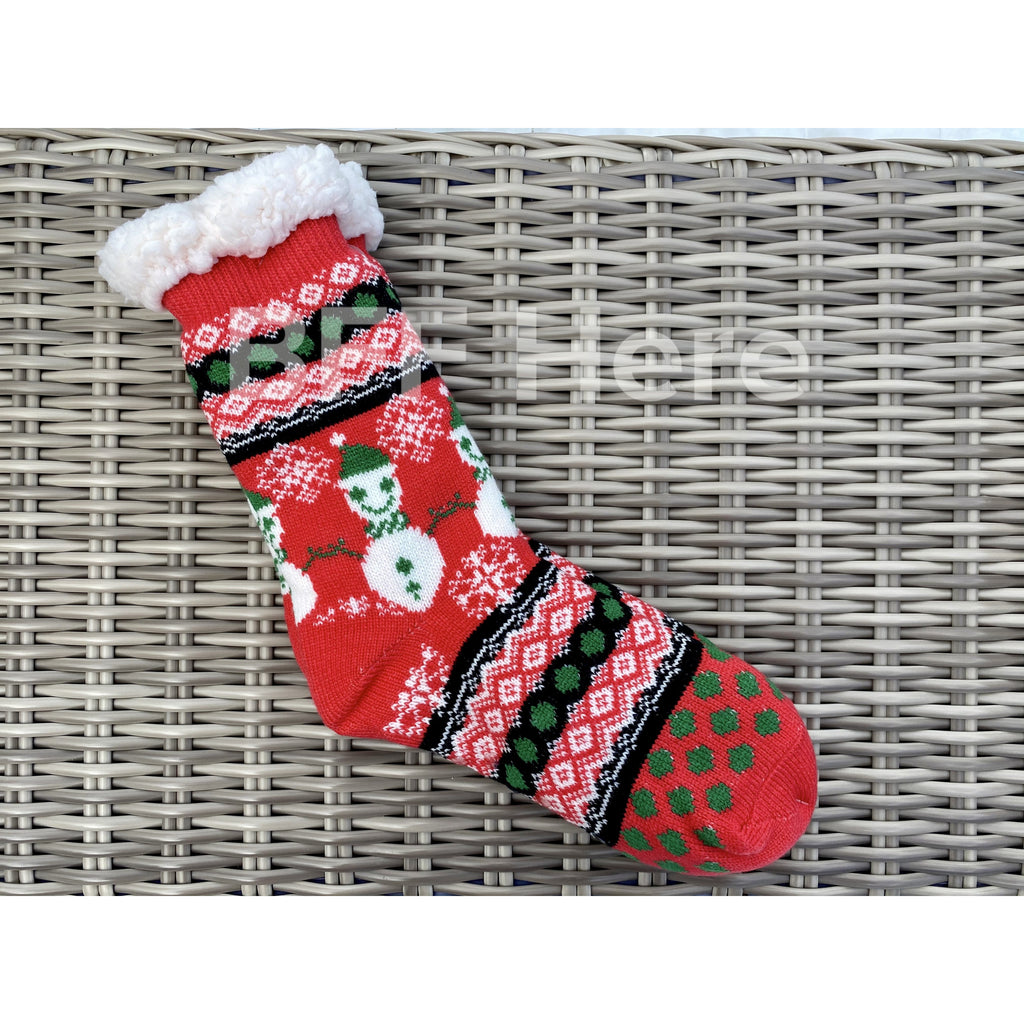 Snowman Print Faux Sherpa Slipper Socks -- Choice of Color - BFF Here