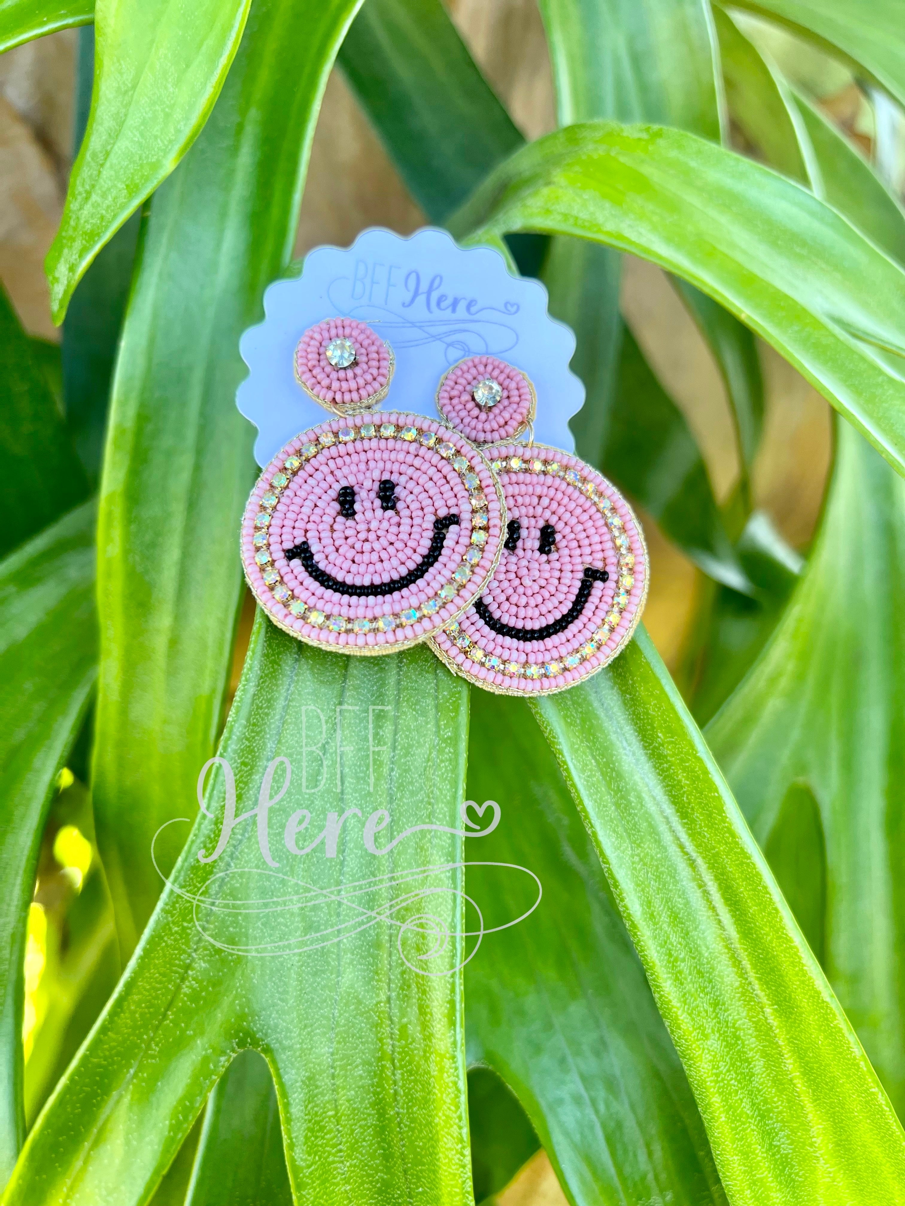 Happy Face Beaded Earring -- Choice of Color - BFF Here