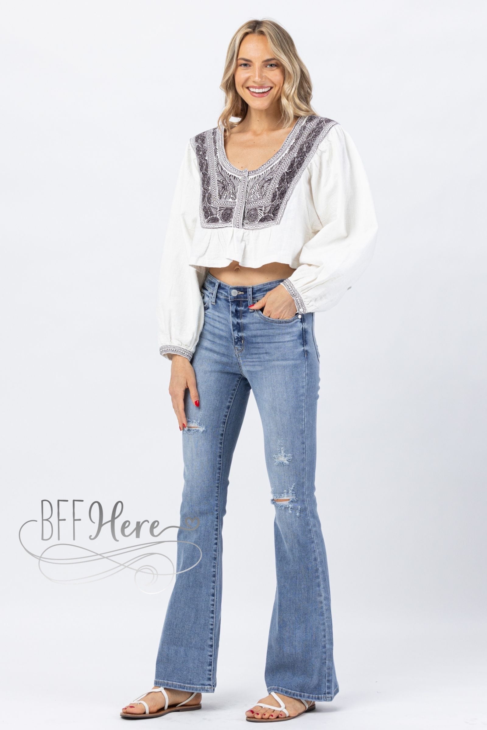 Rhonda Hi Rise Destroyed Flare Jeans by Judy Blue - BFF Here