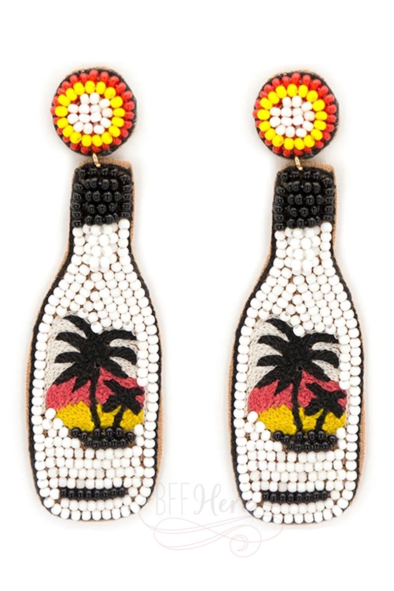 Caribbean Rum Bottle Seed Bead Earrings - BFF Here