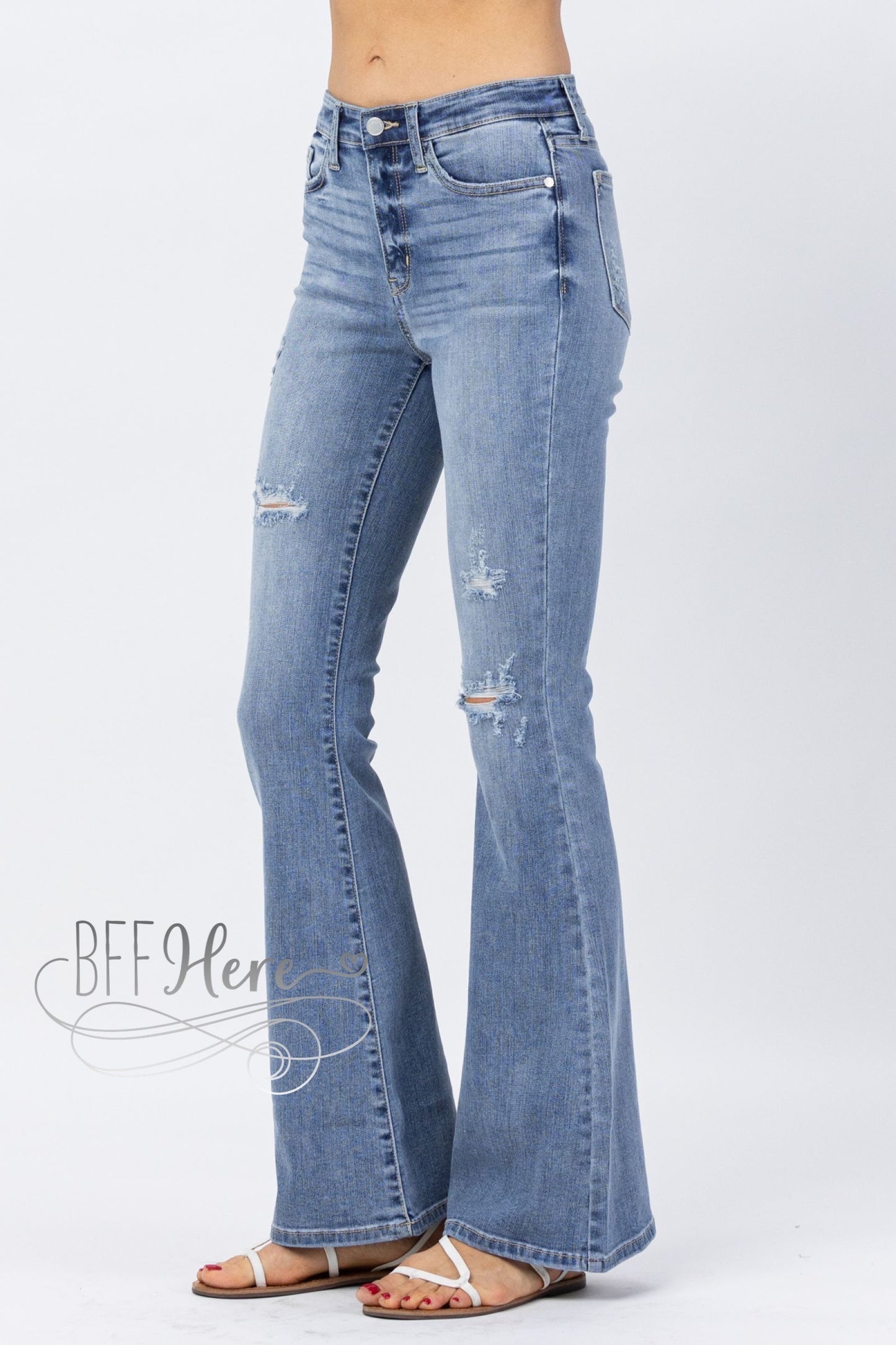 Rhonda Hi Rise Destroyed Flare Jeans by Judy Blue - BFF Here