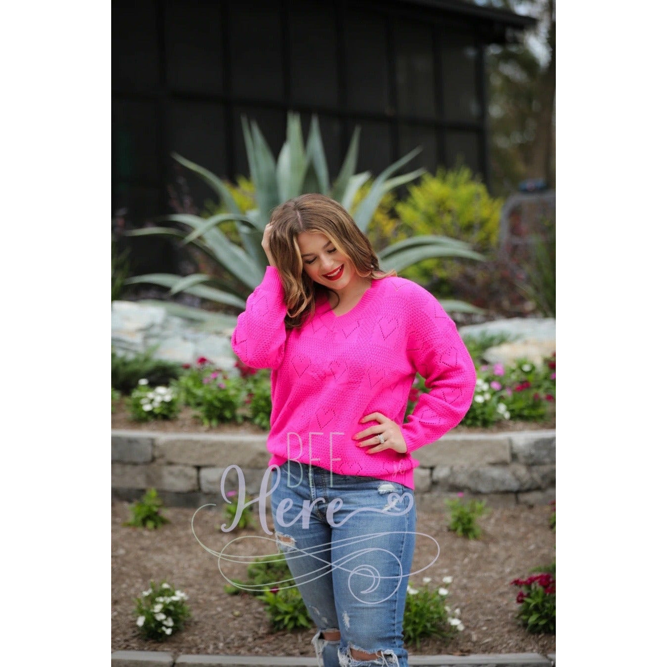 Be Mine Cut Out Heart Sweater -- Hot Pink - BFF Here