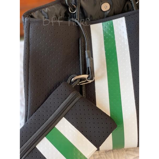 Neoprene Tote -- Black/Green Stripe - BFF Here