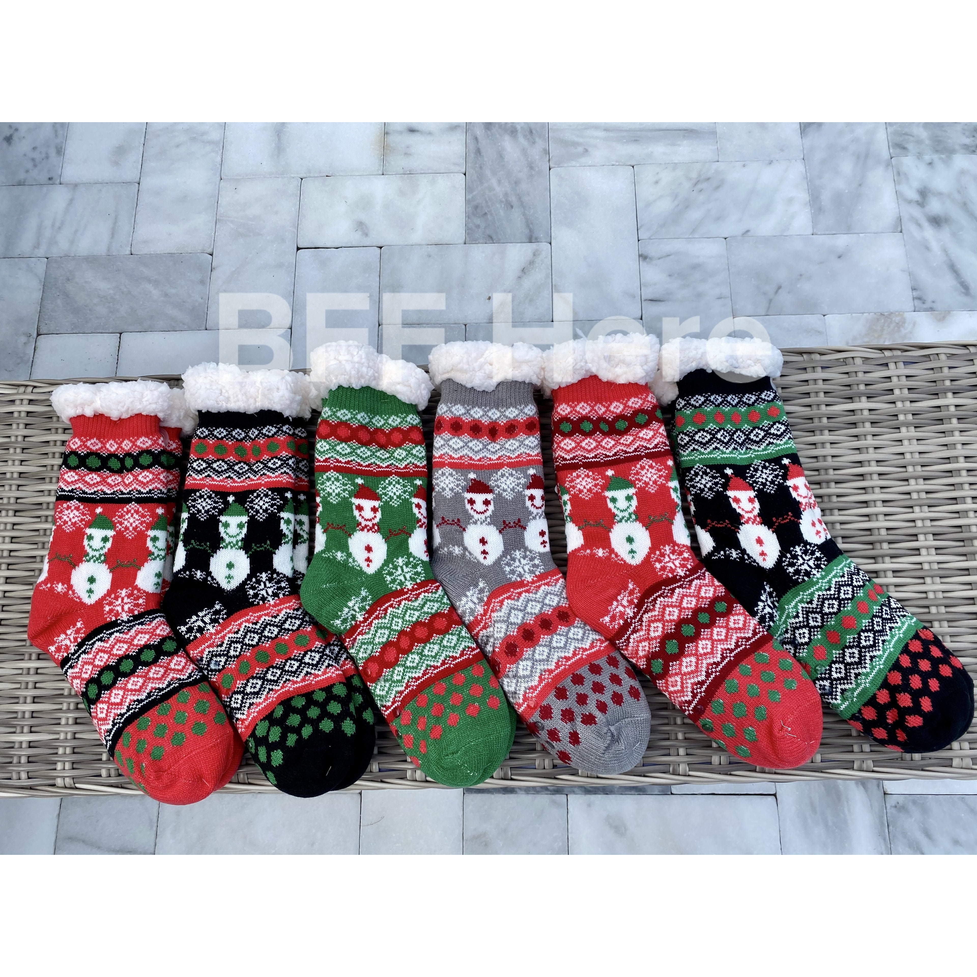 Snowman Print Faux Sherpa Slipper Socks -- Choice of Color - BFF Here
