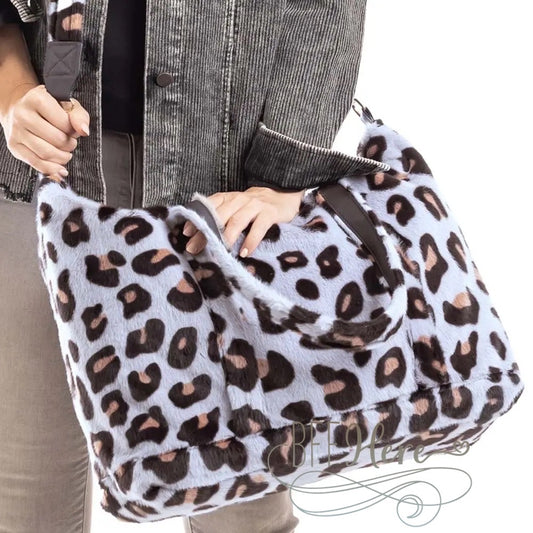 PREORDER—Gray Leopard Faux Fur Tote Bag - BFF Here