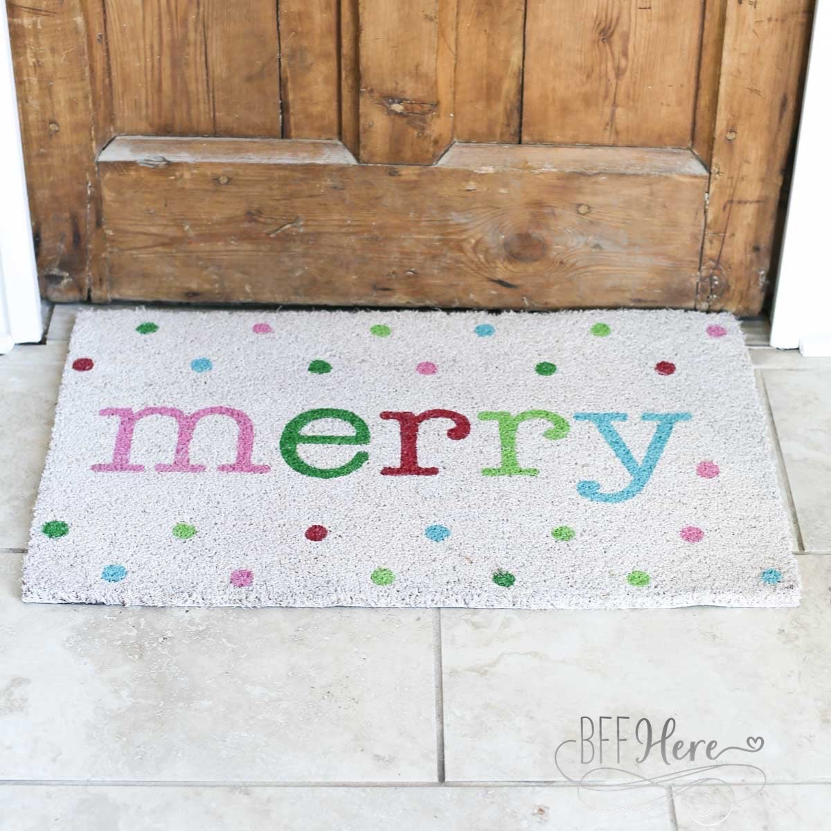 Merry Polka Dot Coir Doormat - BFF Here