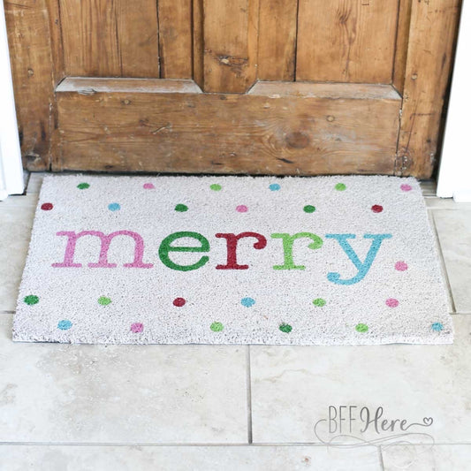 Merry Polka Dot Coir Doormat - BFF Here