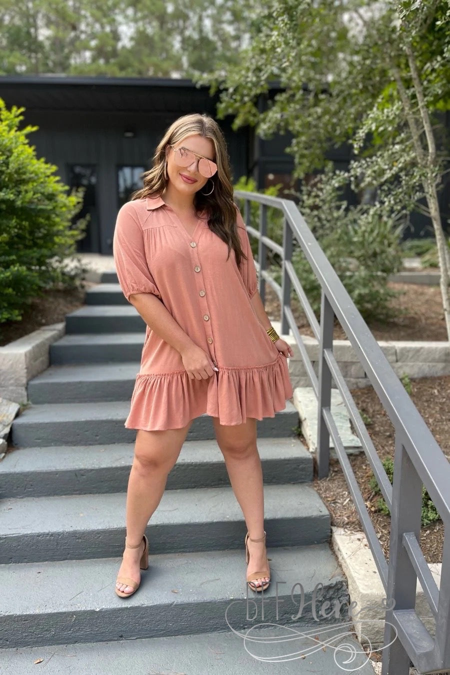 Palmer Button Up Dress - Apricot - BFF Here