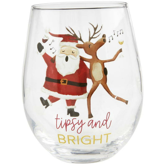 Tipsy & Bright Reindeer Wine Glass by Mud Pie - BFF Here