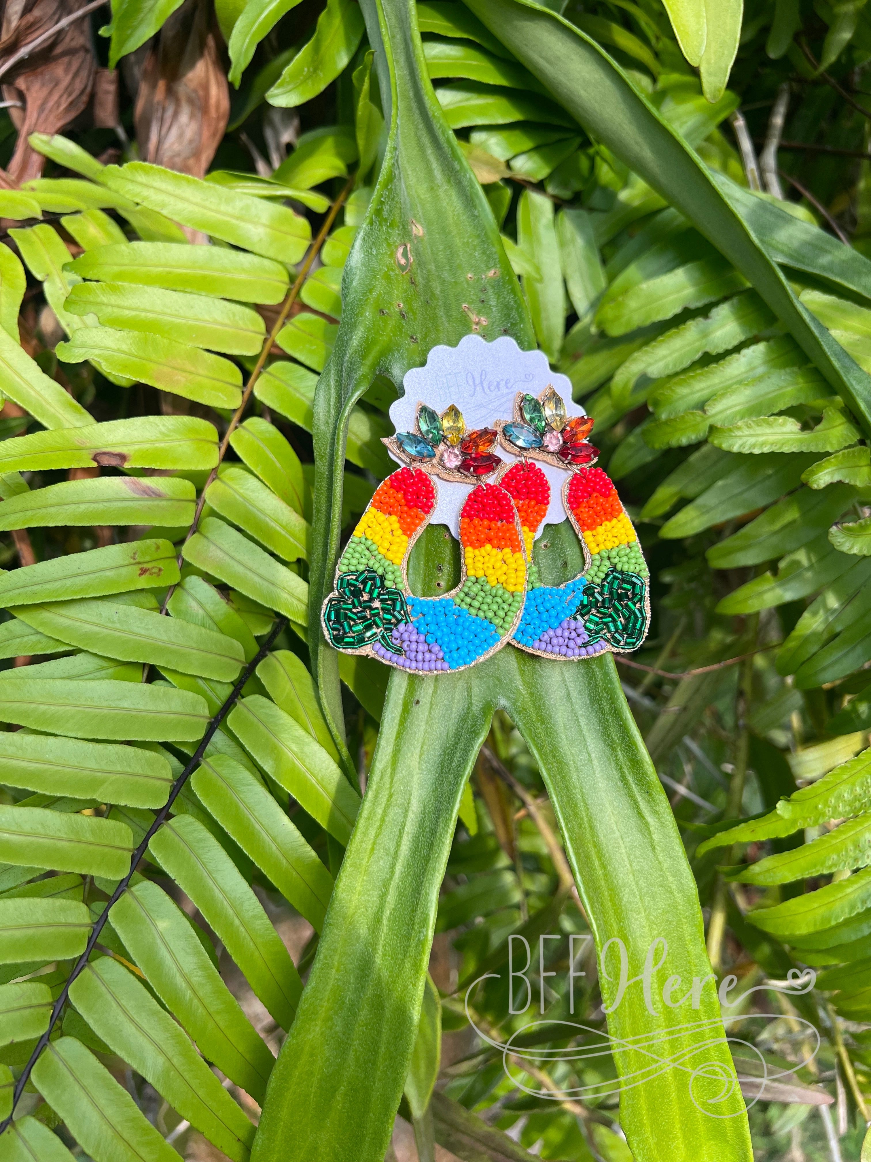 Horseshoe Clover Rainbow Seed Bead Earrings - BFF Here