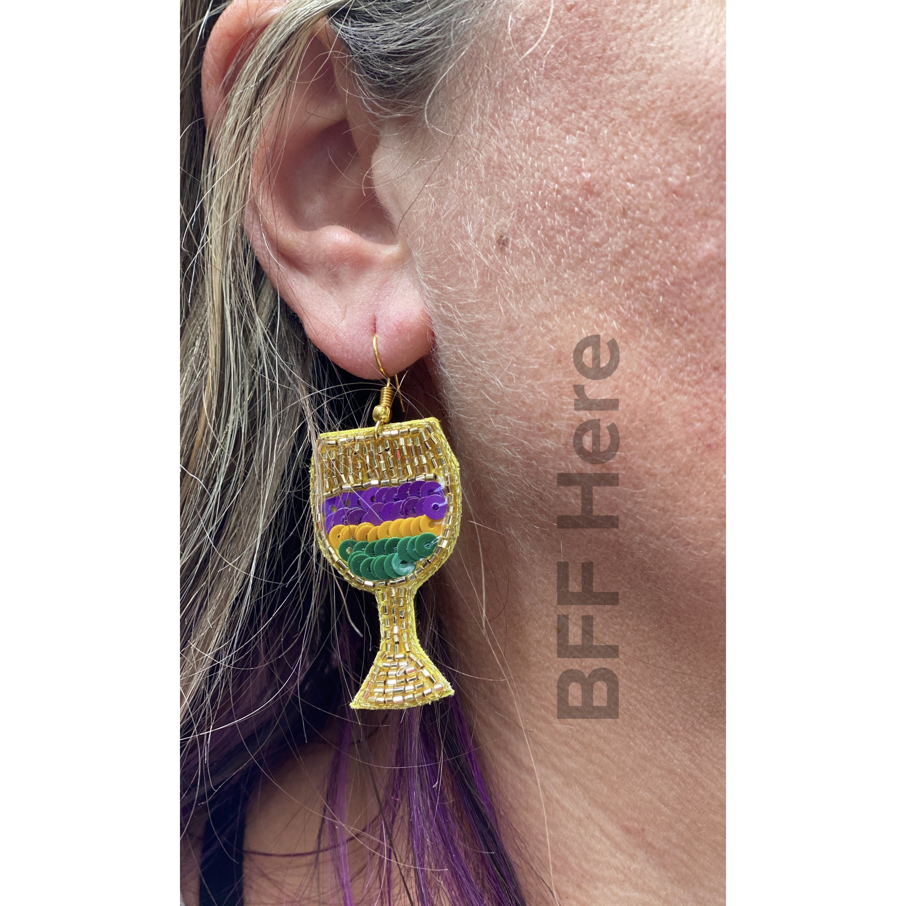 Mardi Gras Wine Earrings - BFF Here