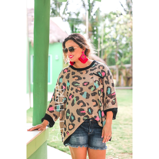 Charleston Colorful Leopard Lightweight Sweater - BFF Here