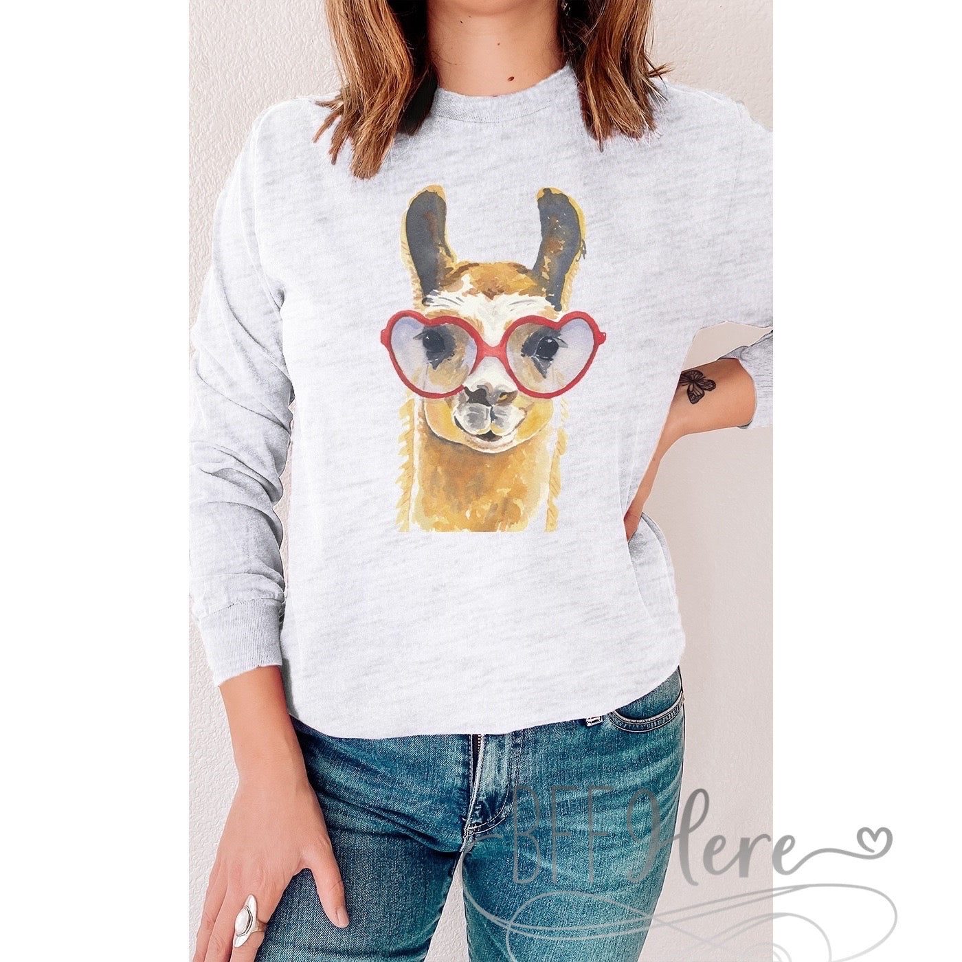 PREORDER-Llama Heart Glasses Long Sleeve - BFF Here