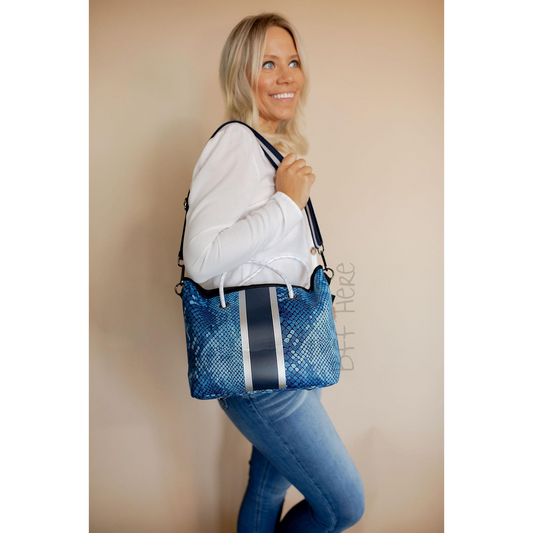 Neoprene Shoulder Tote -- Indigo Snakeskin - BFF Here