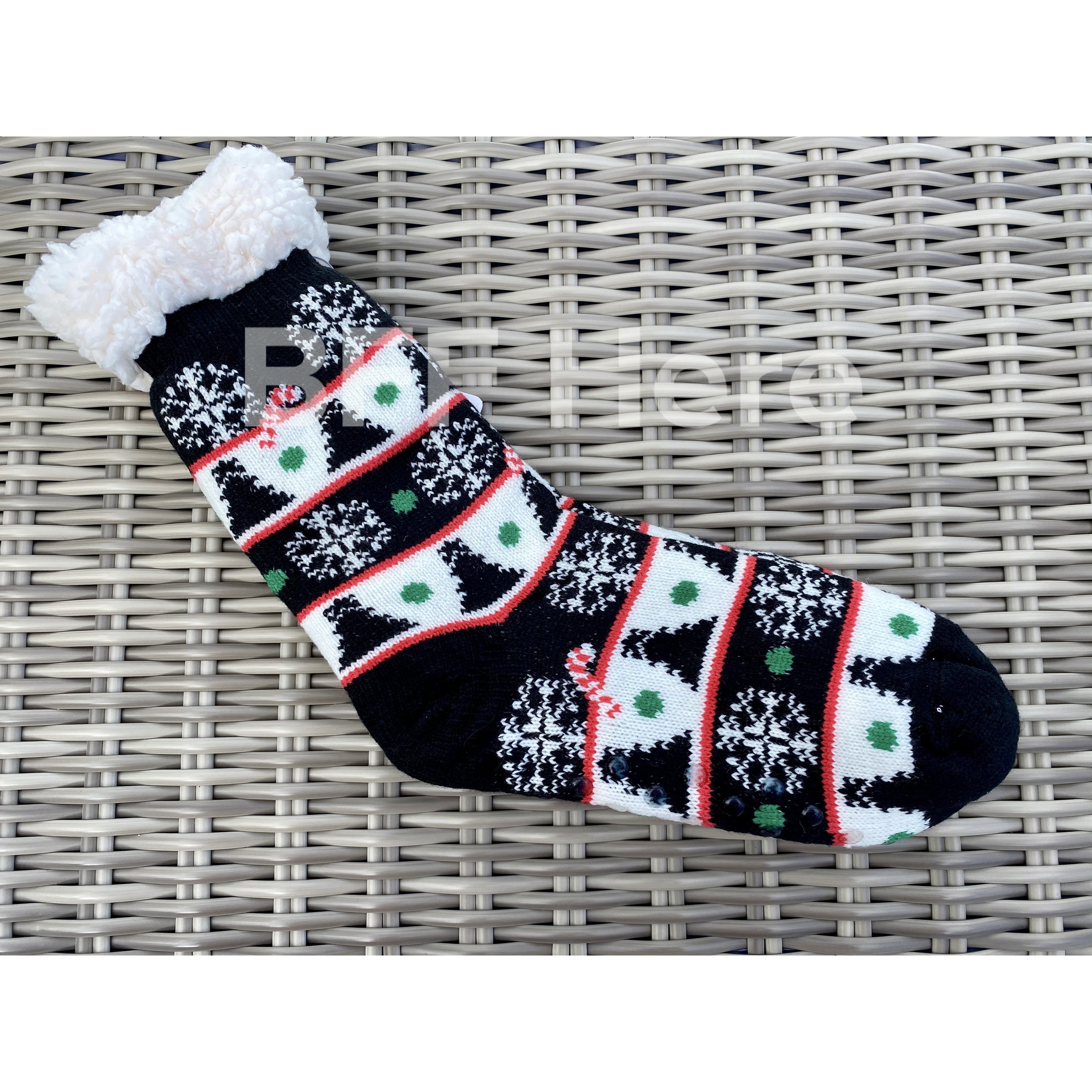 Christmas Tree  Print Faux Sherpa Slipper Socks -- Choice of Color - BFF Here