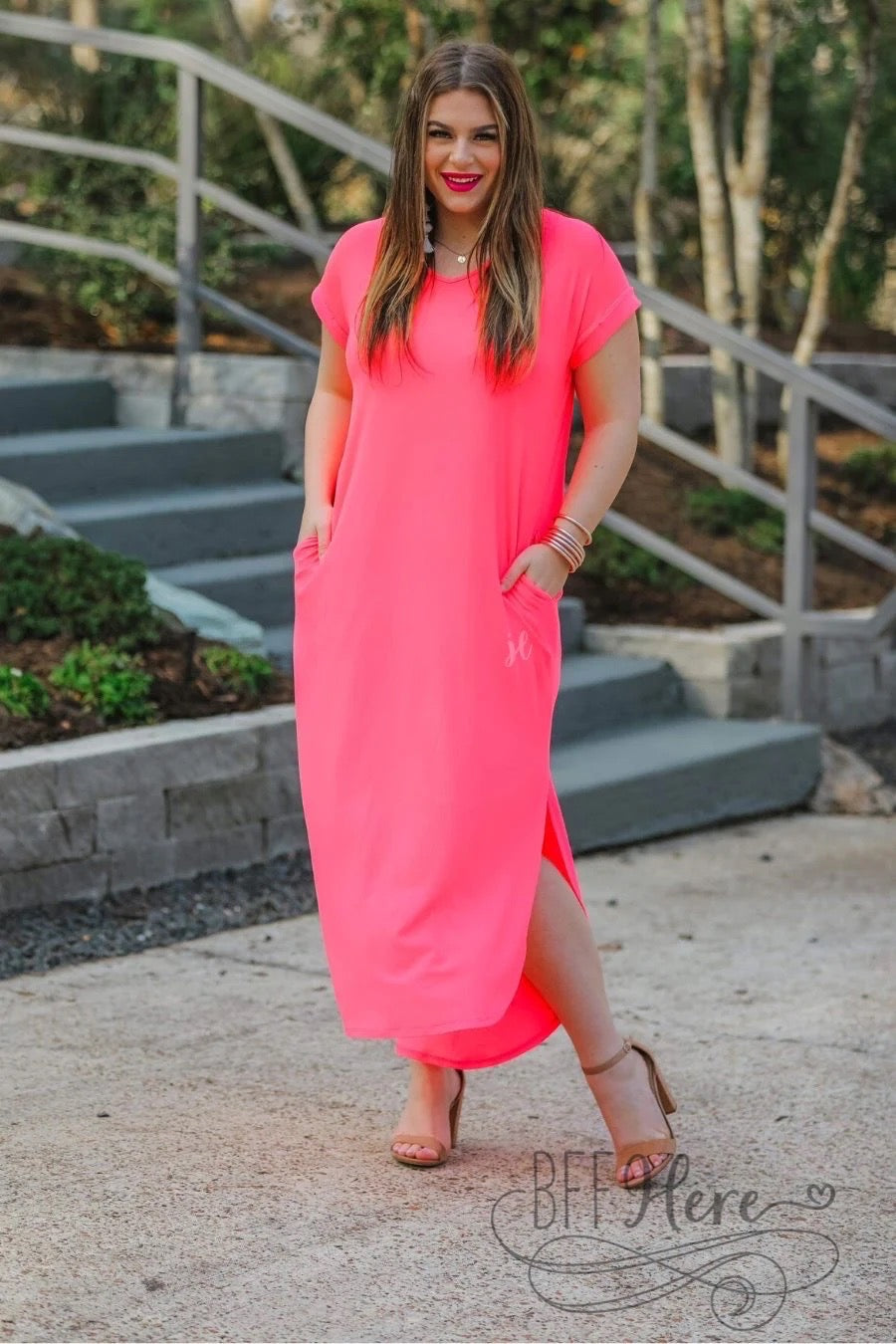 Libby T-Shirt Maxi Dress / Neon Coral - BFF Here