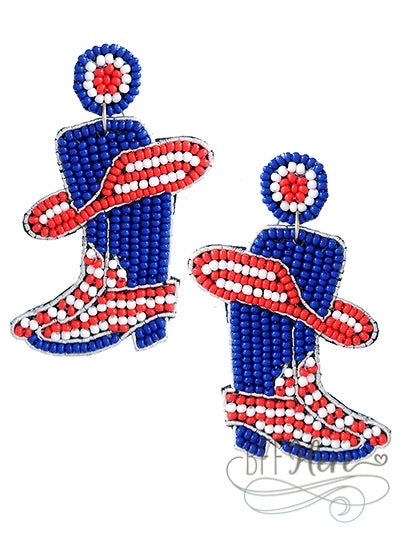 Patriotic Boots Seed Bead Earrings - BFF Here