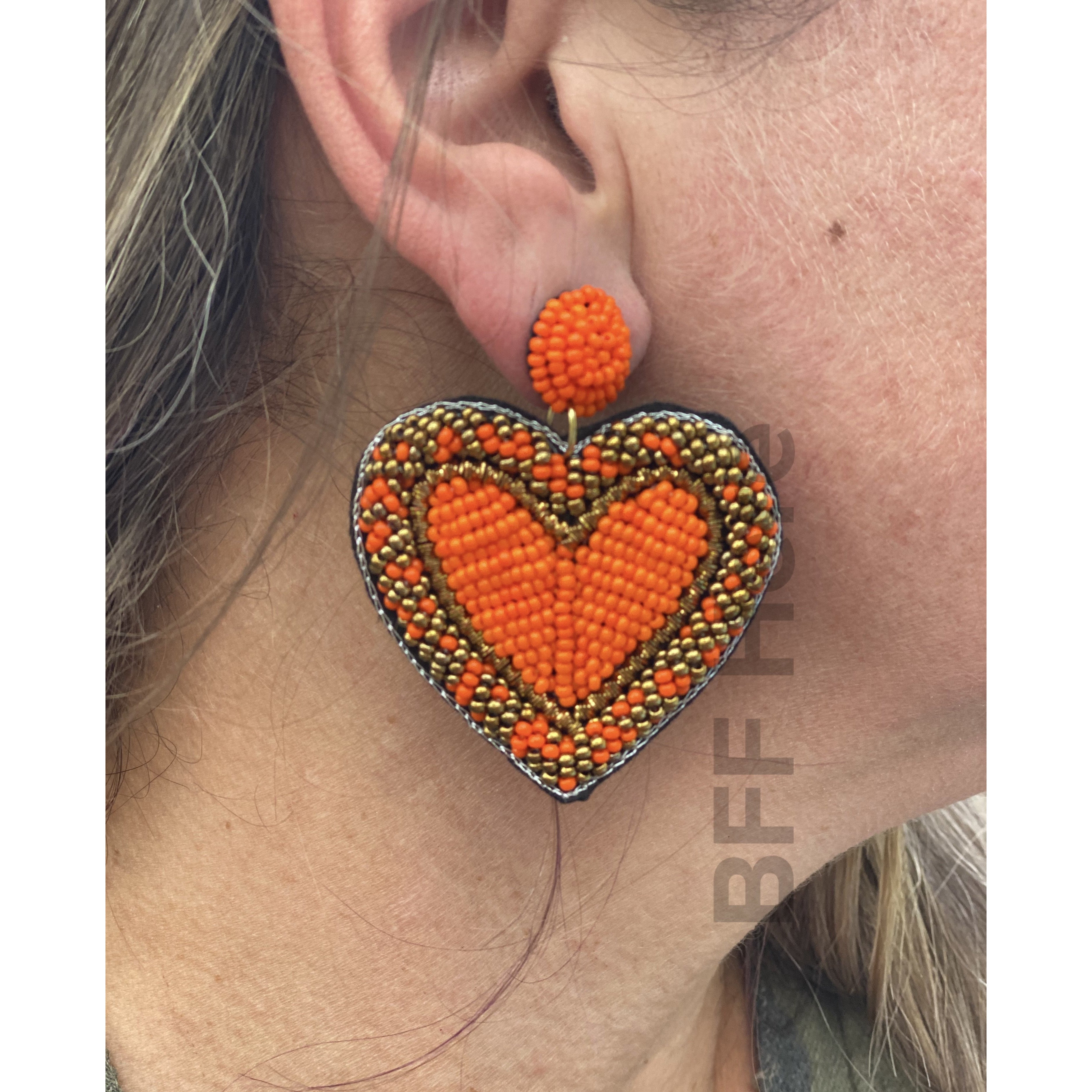 Orange Seed Bead Heart Earrings - BFF Here