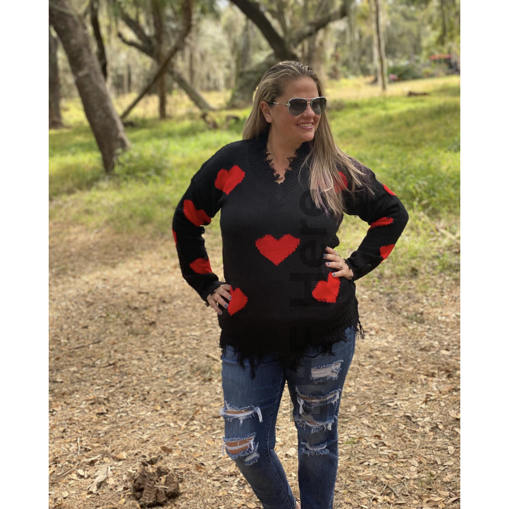Heart On My Sleeve Distressed Sweater - BFF Here