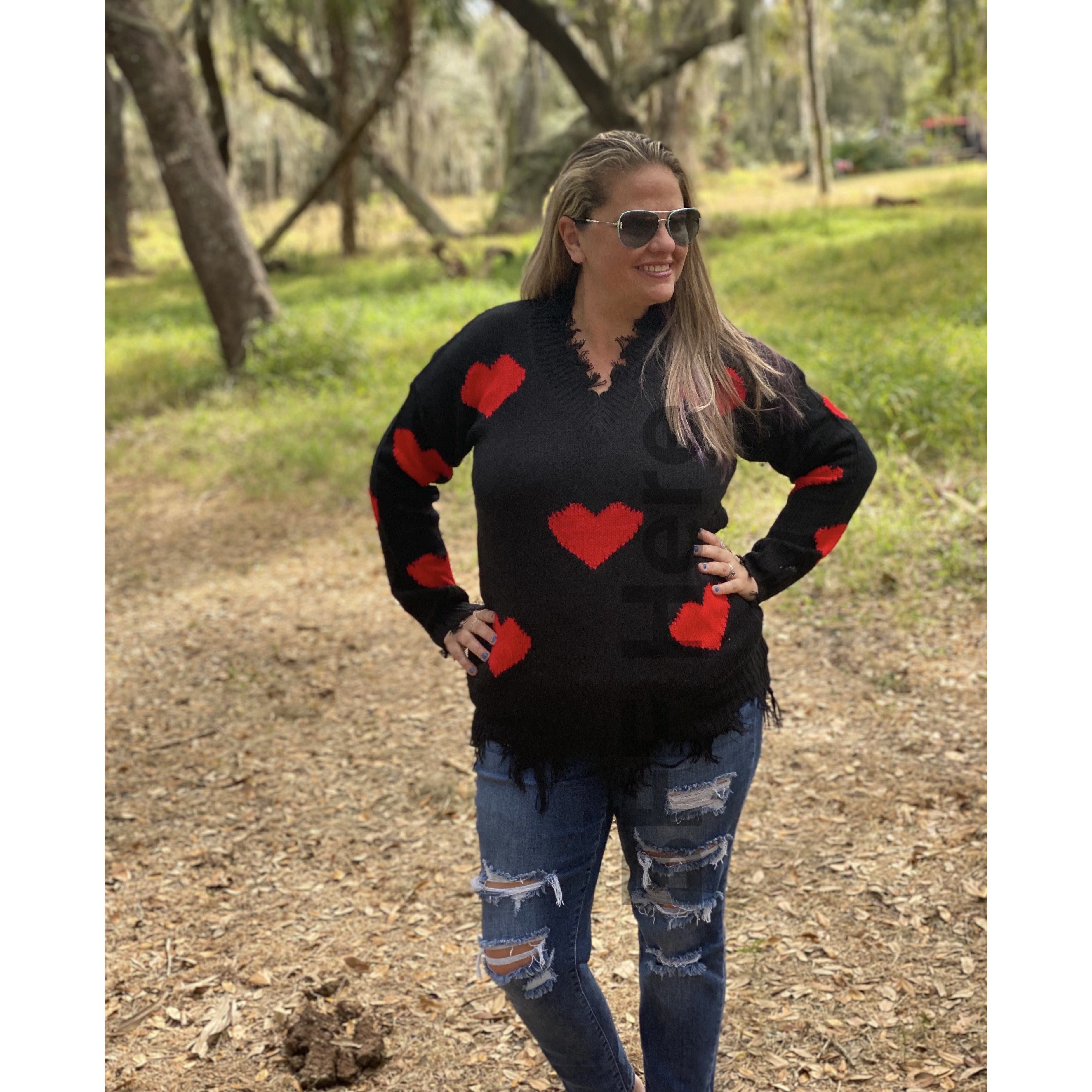 Heart On My Sleeve Distressed Sweater - BFF Here
