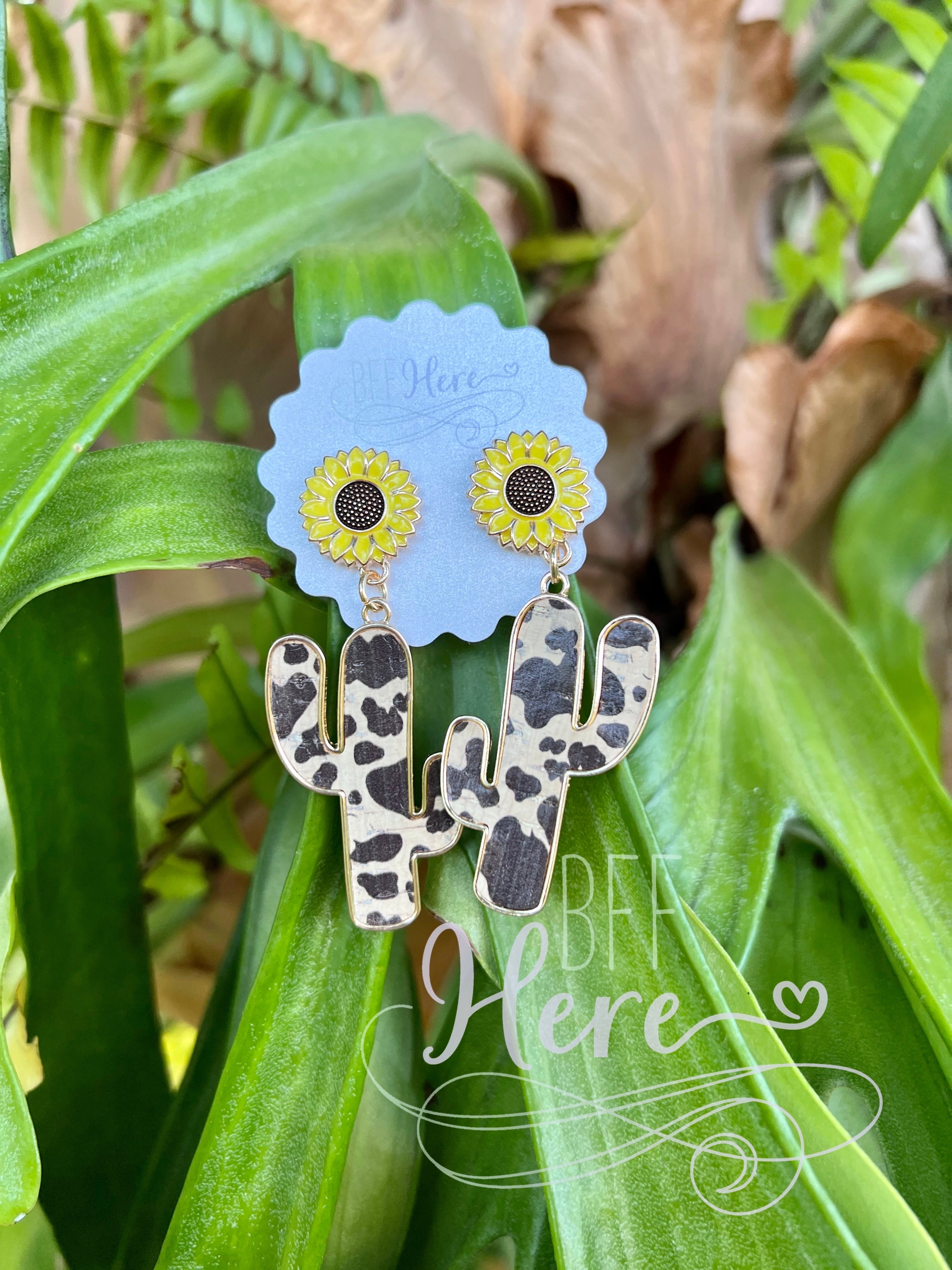 Maverick Animal Print Cactus Earrings - BFF Here