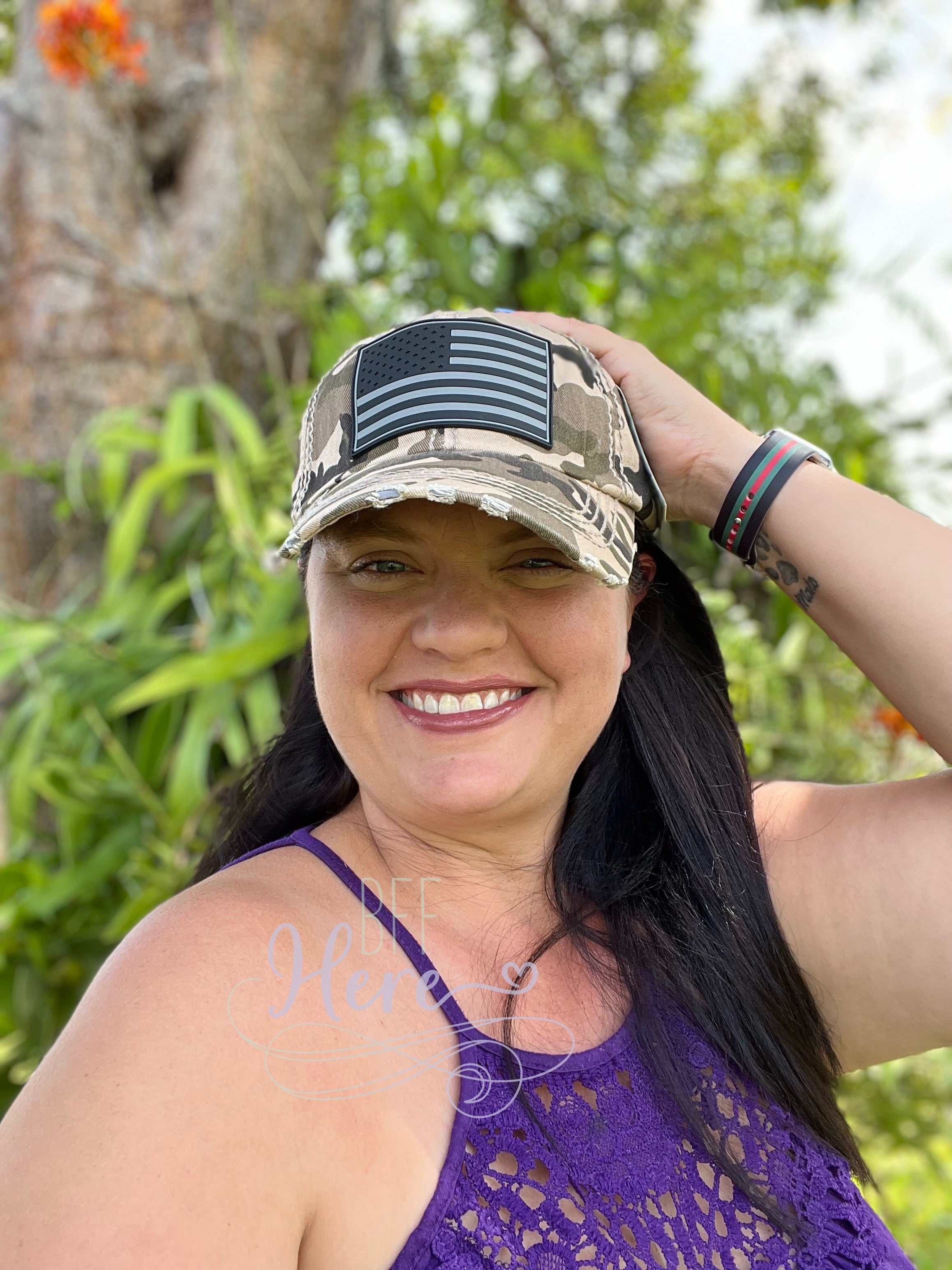 Camo Vintage Flag Hat -- Choice of Color - BFF Here