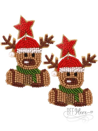 Christmas Reindeer Seed Bead Earrings - BFF Here