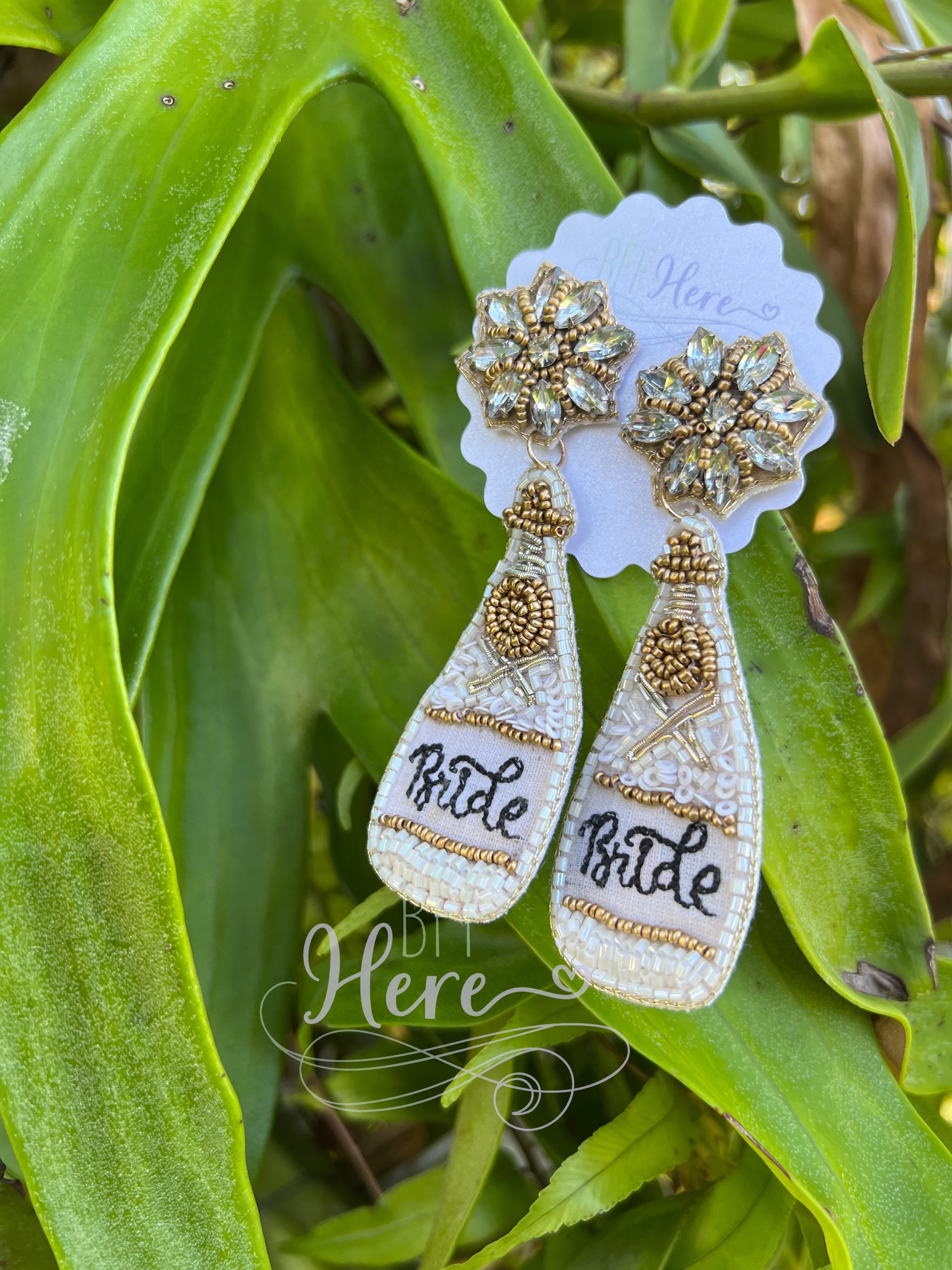 Bride Champagne Seed Bead Earrings - BFF Here