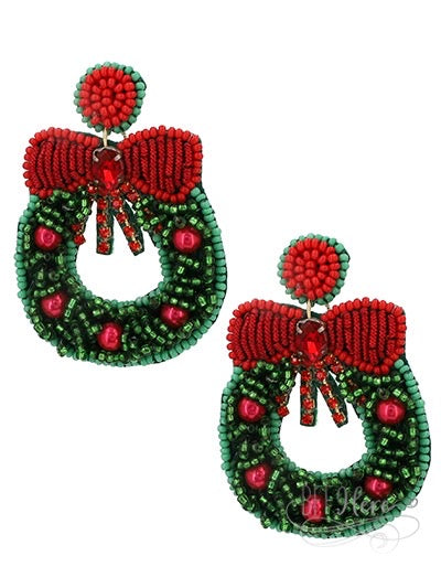 Christmas Wreath Seed Bead Earrings - BFF Here