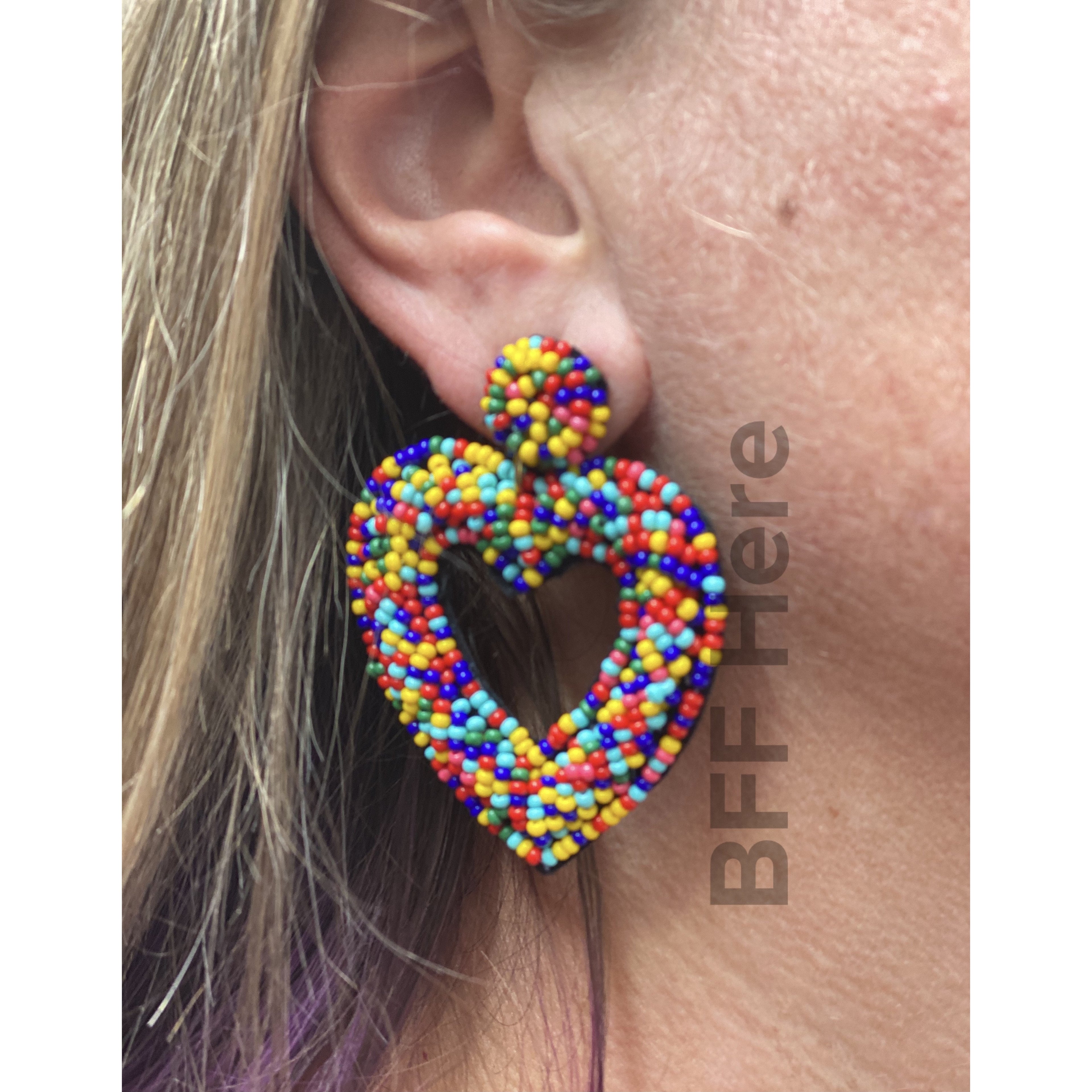 Multi Color Seed Bead Heart Earrings - BFF Here