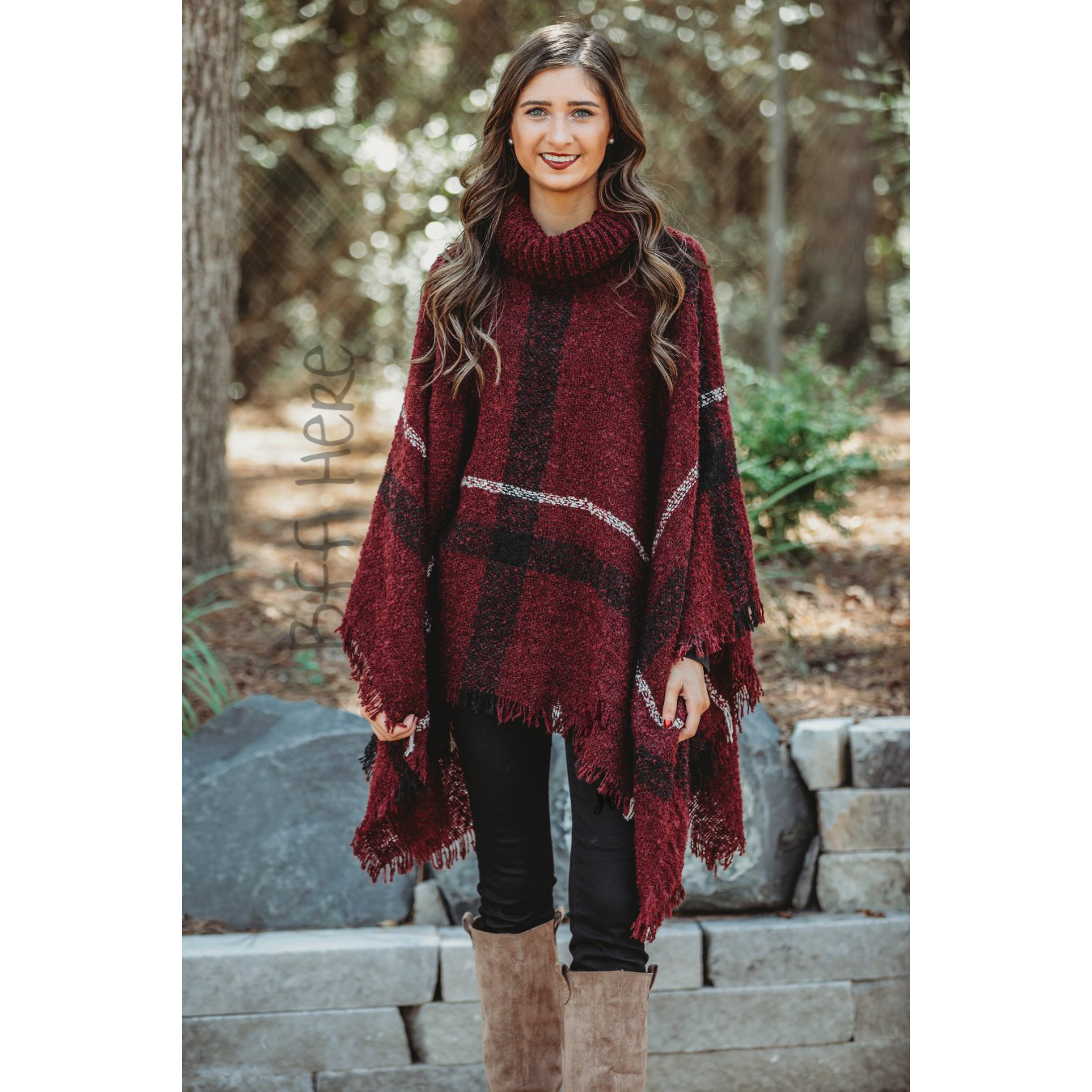 Sangria Burgundy Plaid Poncho - BFF Here