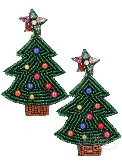Christmas Tree Seed Bead Earrings - BFF Here