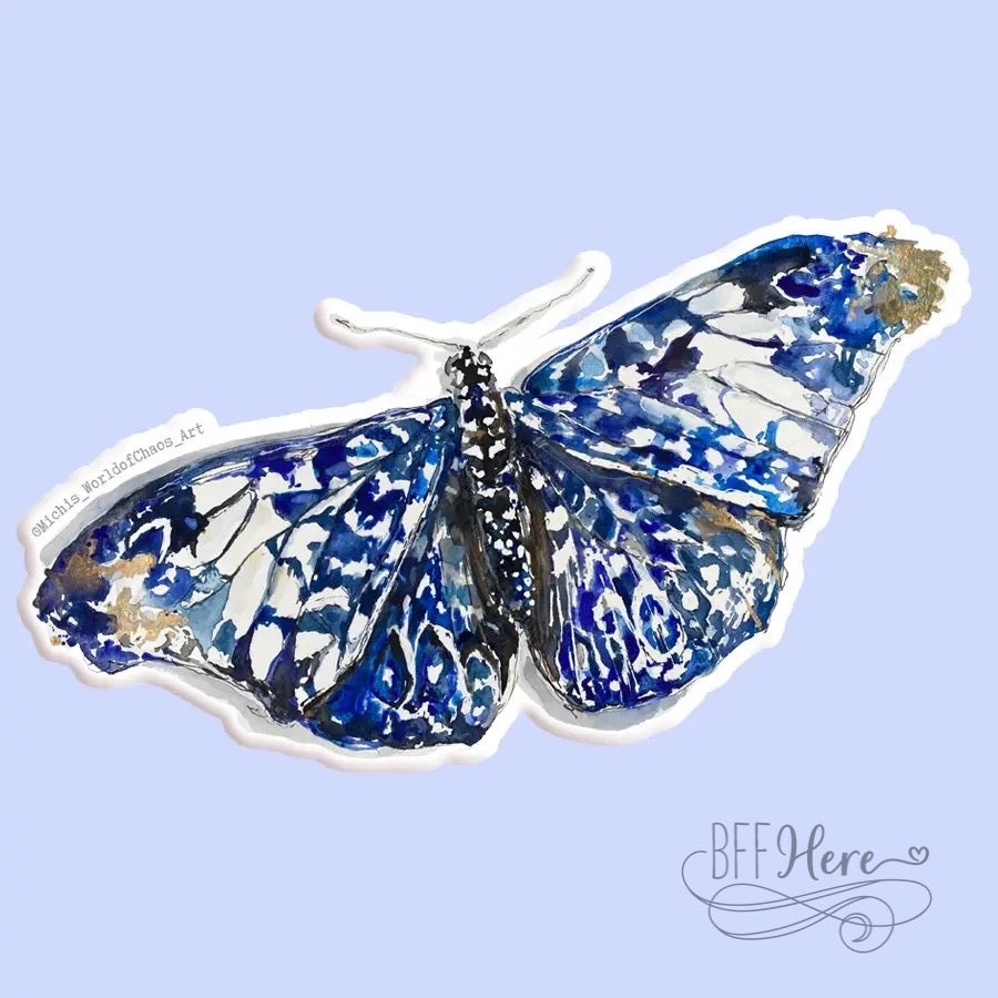 Blue Butterfly Watercolor Sticker Decal - BFF Here