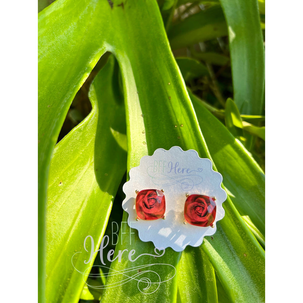 Rosebud Stud Earrings --Red - BFF Here