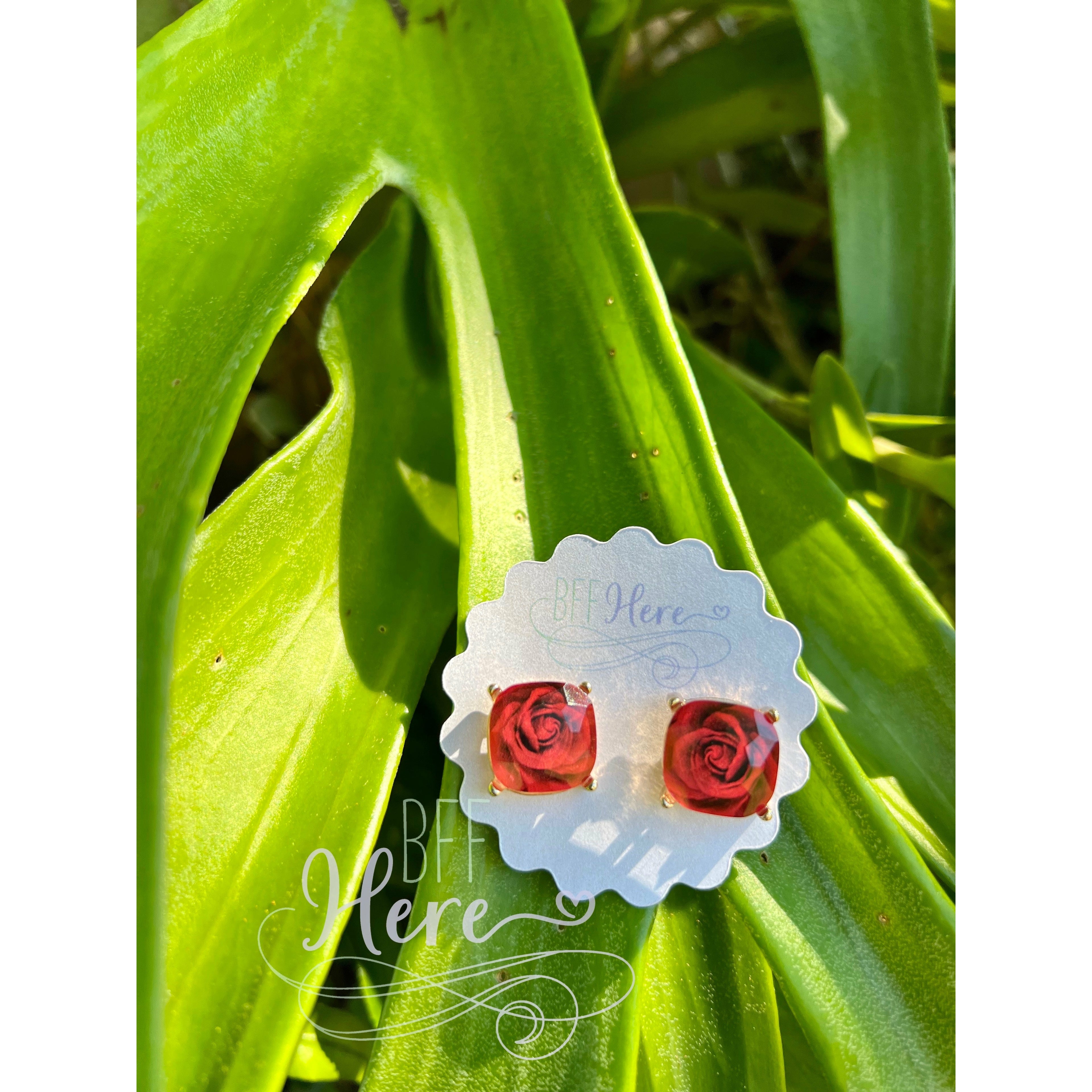 Rosebud Stud Earrings --Red - BFF Here