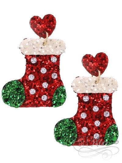 Glitter Heart Stocking Earrings - BFF Here