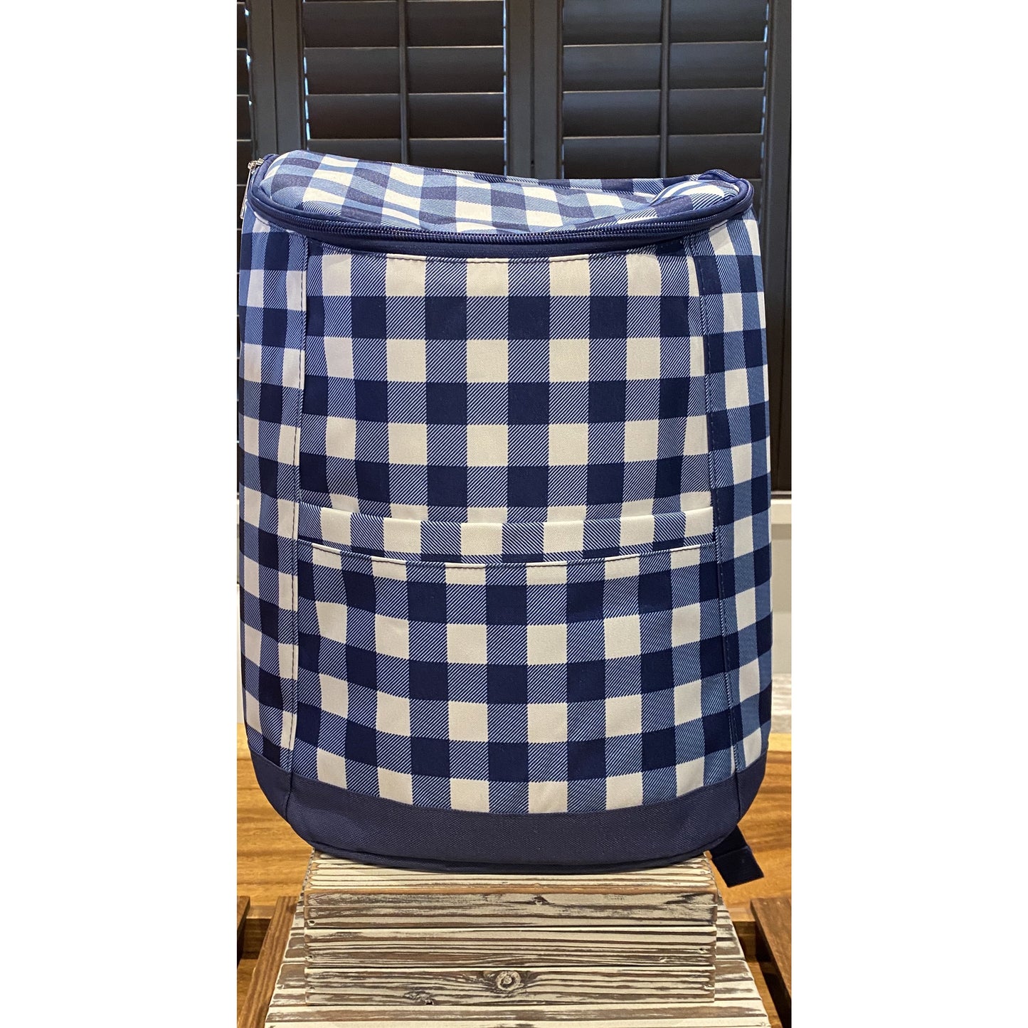 Navy Check Backpack Cooler - BFF Here