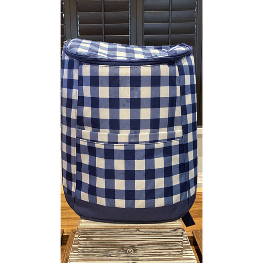 Navy Check Backpack Cooler - BFF Here