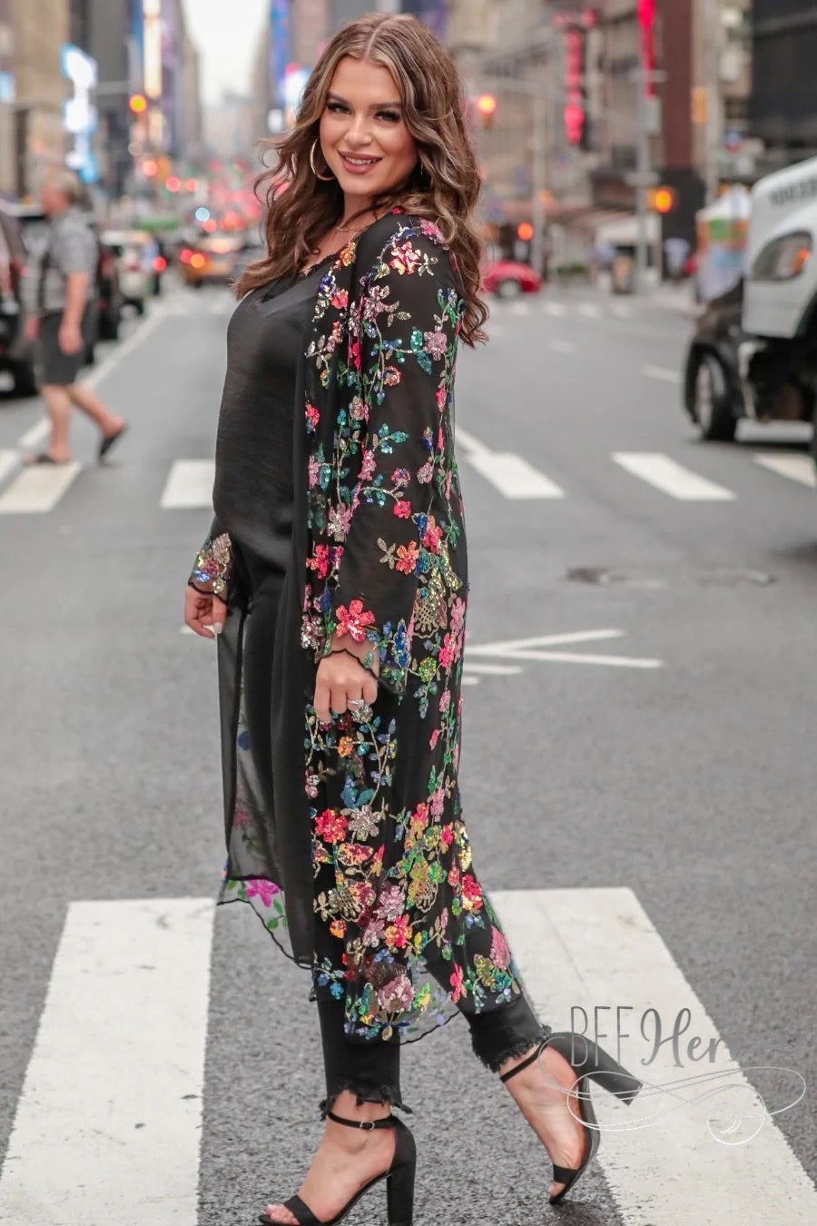 PREORDER-Here To Dazzle Floral Sequin Kimono - BFF Here